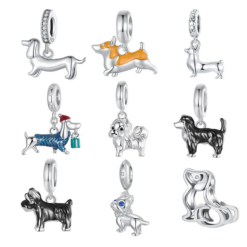 Aifule Pet Dog Cute Animal Series Beaded DIY Beaded S925 Sterling Silver Combination Wholesale Ornament Scattered Beads