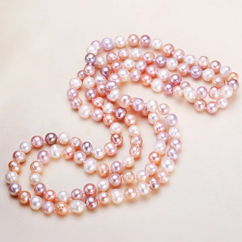 Freshwater Pearl Beaded Chain Geometric Necklace