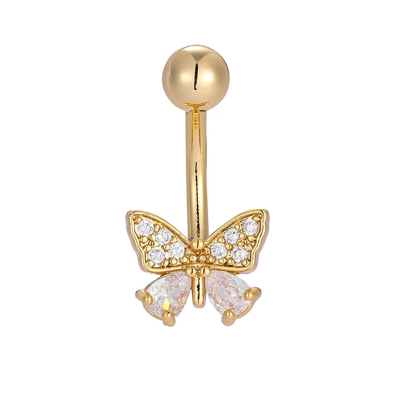 1 Piece Belly Rings Casual Lady Romantic Butterfly 316L Stainless Steel  Inlay Zircon 14K Gold Plated