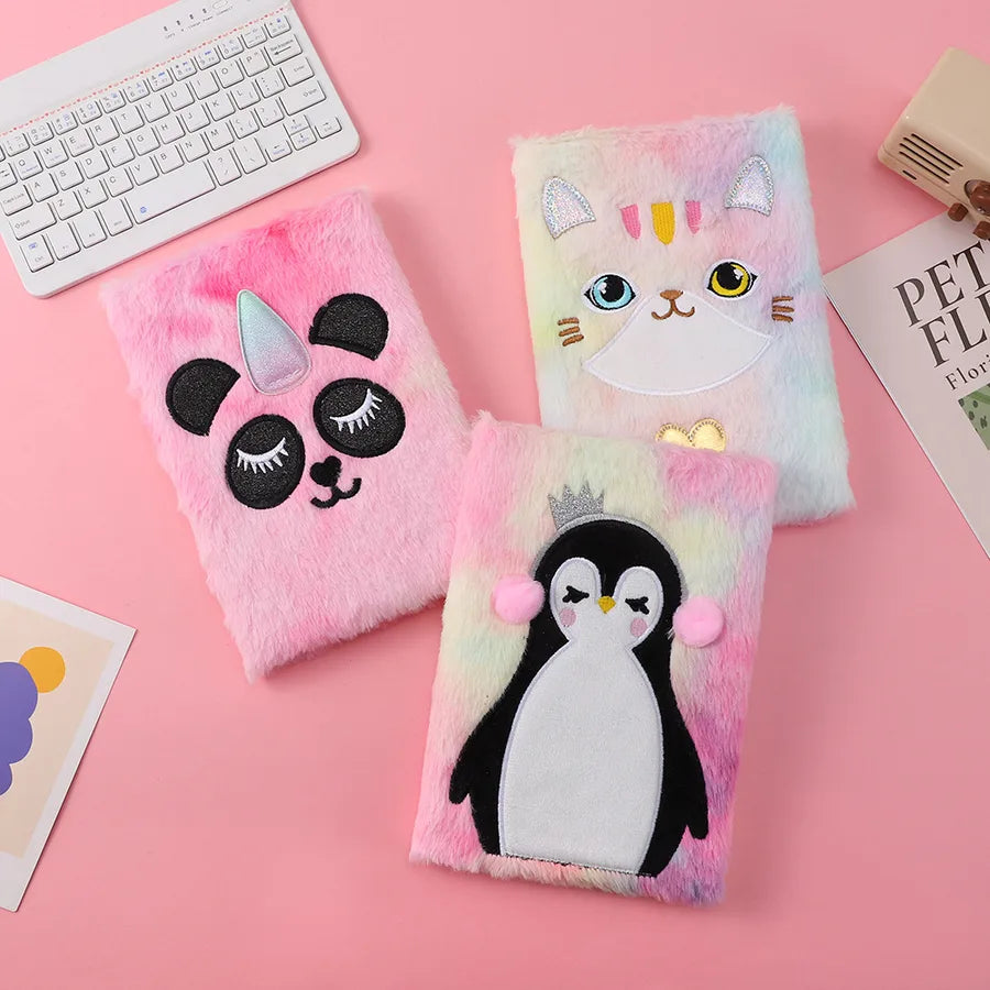 Adorable Plush Notebook Cute Cat And Penguin Design Children's Scrapbooking Notebook Creative New Arrival Colorful Wood Pulp Material