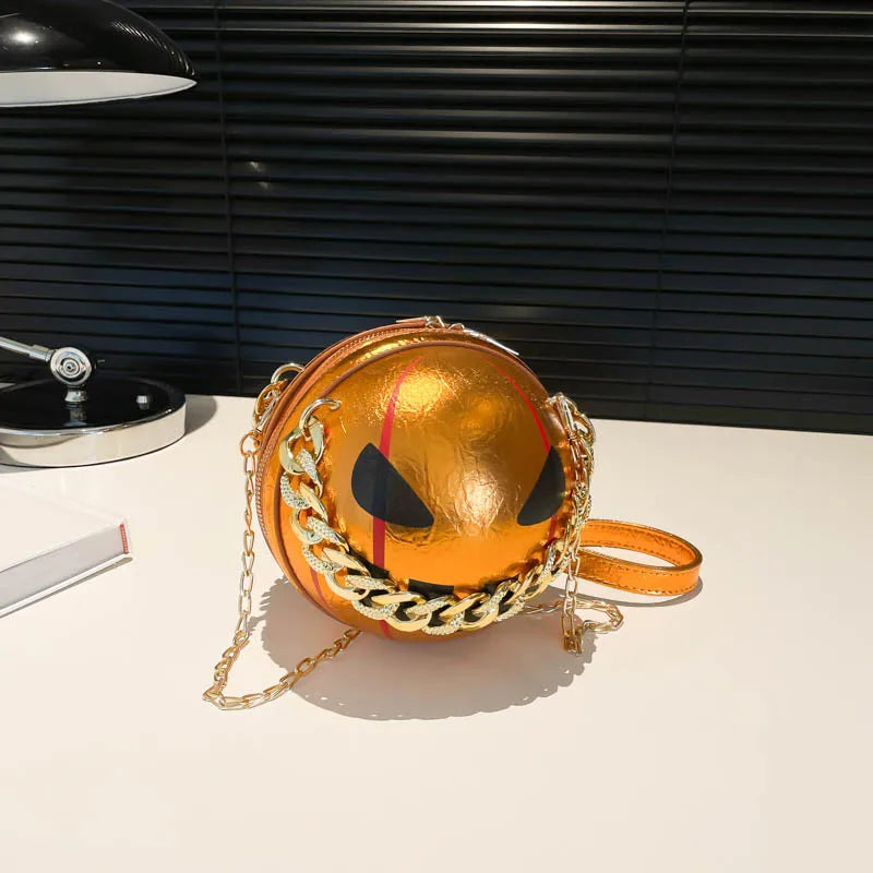 Halloween Small Round Crossbody Chain Shoulder Bag Casual Fashion Pumpkin Shape Ladies Satchel Handbag Trendy Leisure Tote
