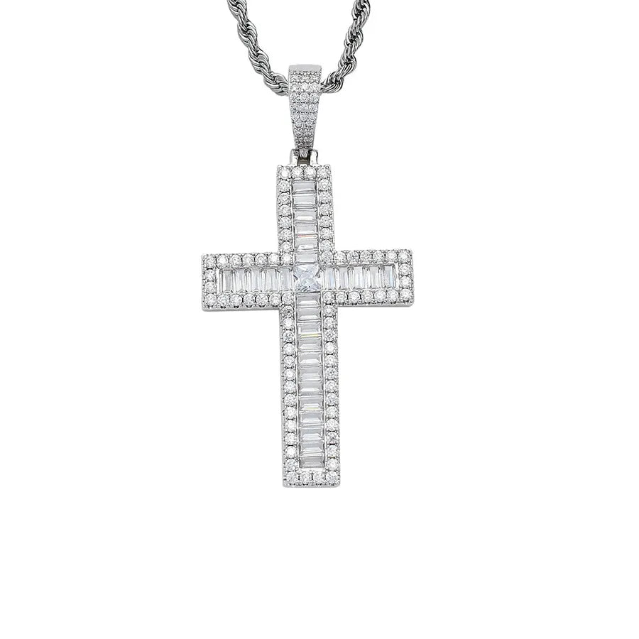 Copper Hip-Hop Inlay Geometric Cross Zircon Pendant Necklace