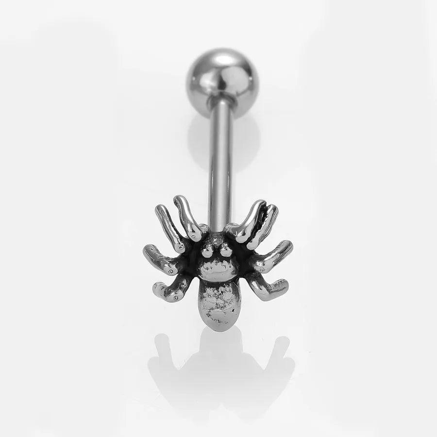 1 Piece Tongue Rings Gothic Hip-Hop Rock Rose Spider Fish Bone 316L Stainless Steel  Polishing Crystal Tongue Rings