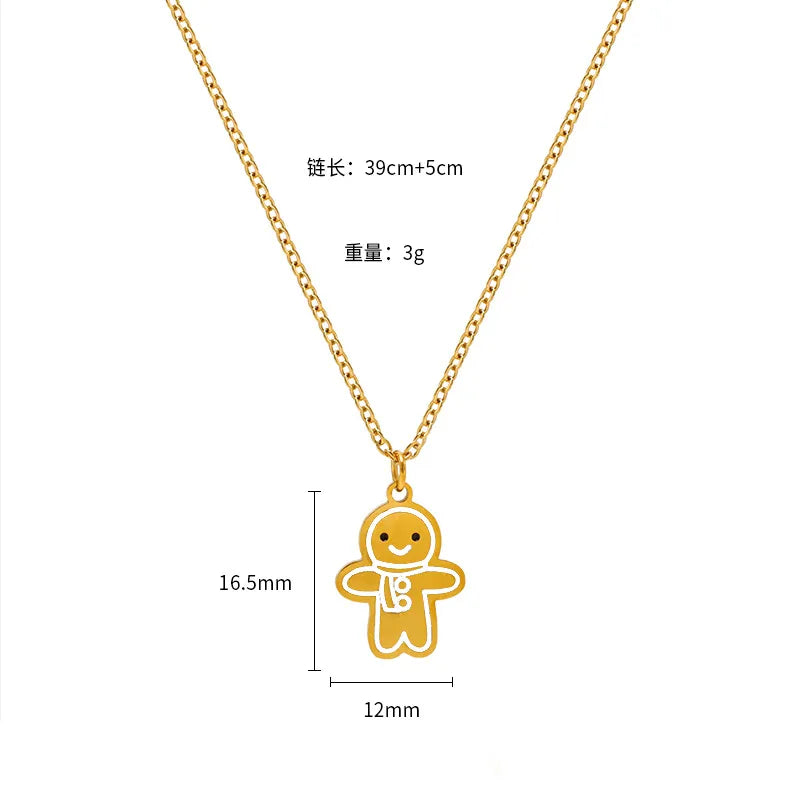 Christmas Creative Design Sense Bell Necklace Women's Versatile Pendant Oil Drop Deer Snowman Cartoon Stainless Steel Titanium Steel