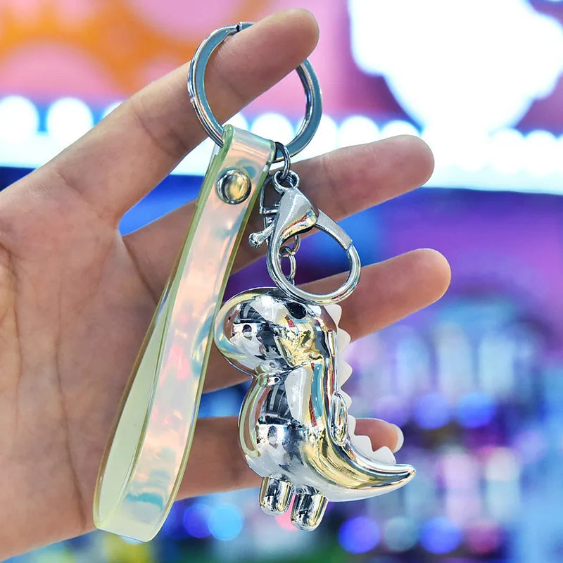 cute little dinosaur doll acrylic key pendant leather cord keychain