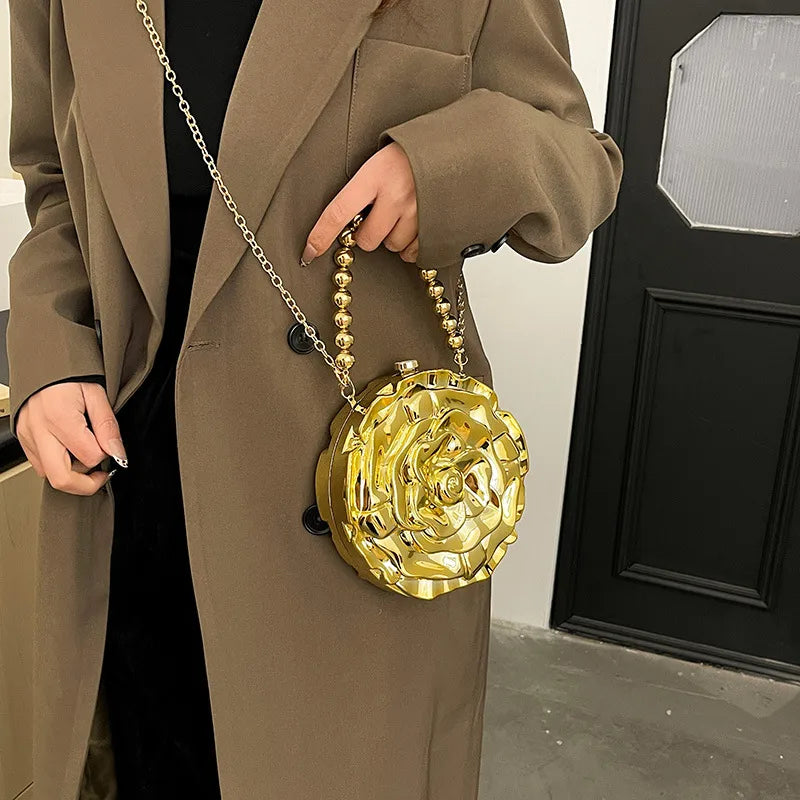 With Handle Gold With Handle Silver Not with Handle Gold Arylic Solid Color Round Evening Bags