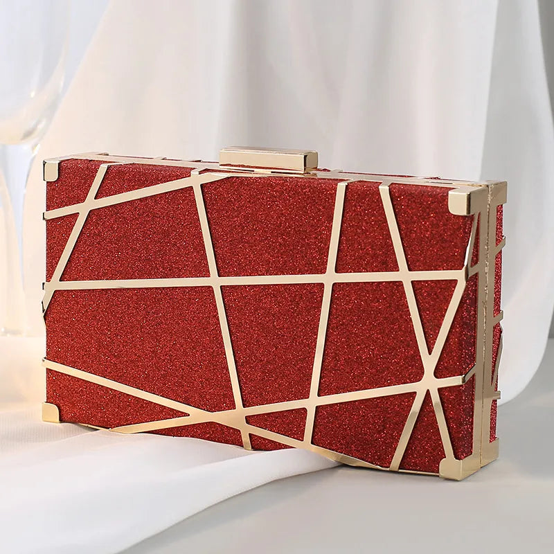 red black gold metal geometric square evening bags