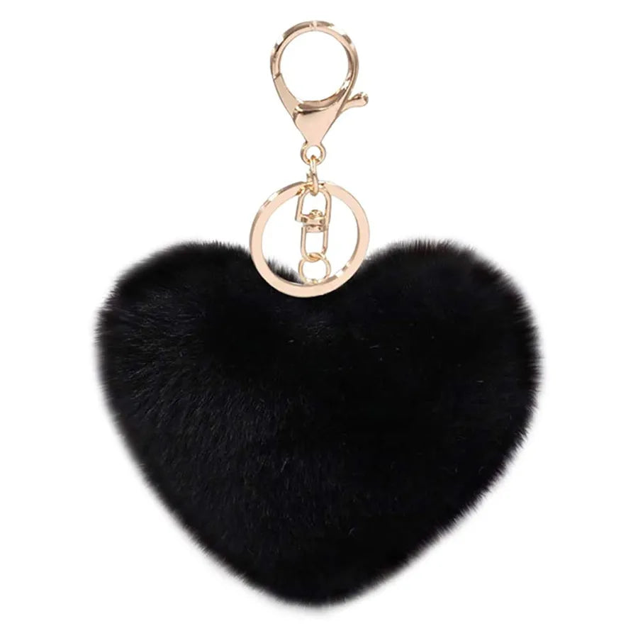 cute heart shape solid color alloy pom poms bag pendant keychain