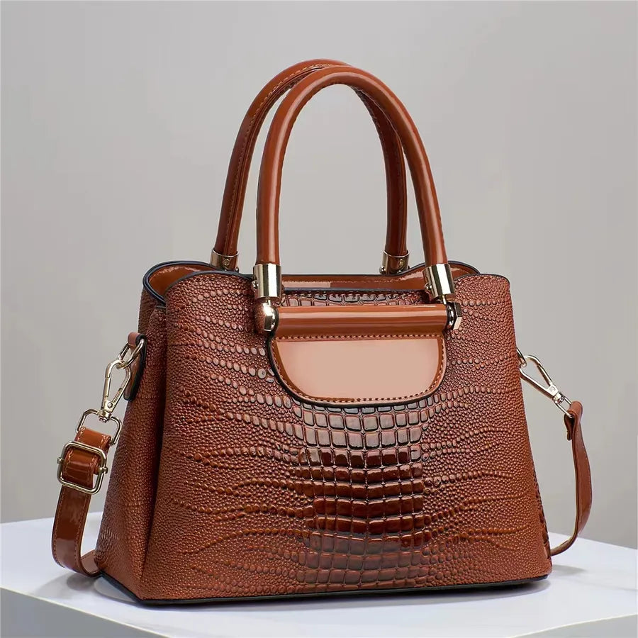 Texted bright leather stone crocodile leather bag handbag women's bag shoulder bag messenger bag foreign trade bags