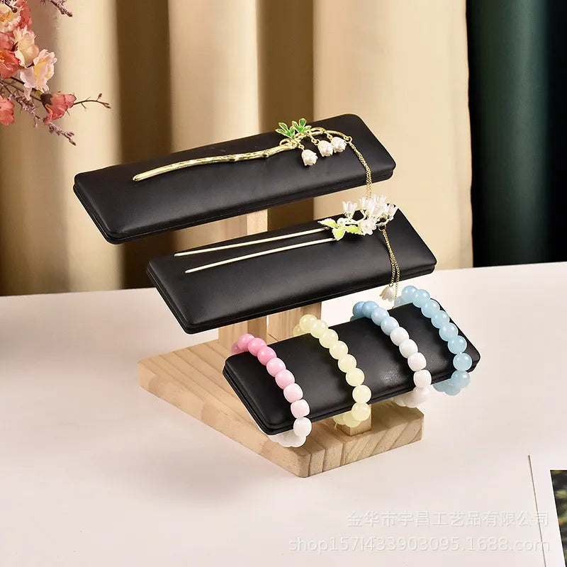 1 Piece Pu Leather solid wood Flannel Modern Style Simple Style Solid Color Jewelry Display Jewelry Rack