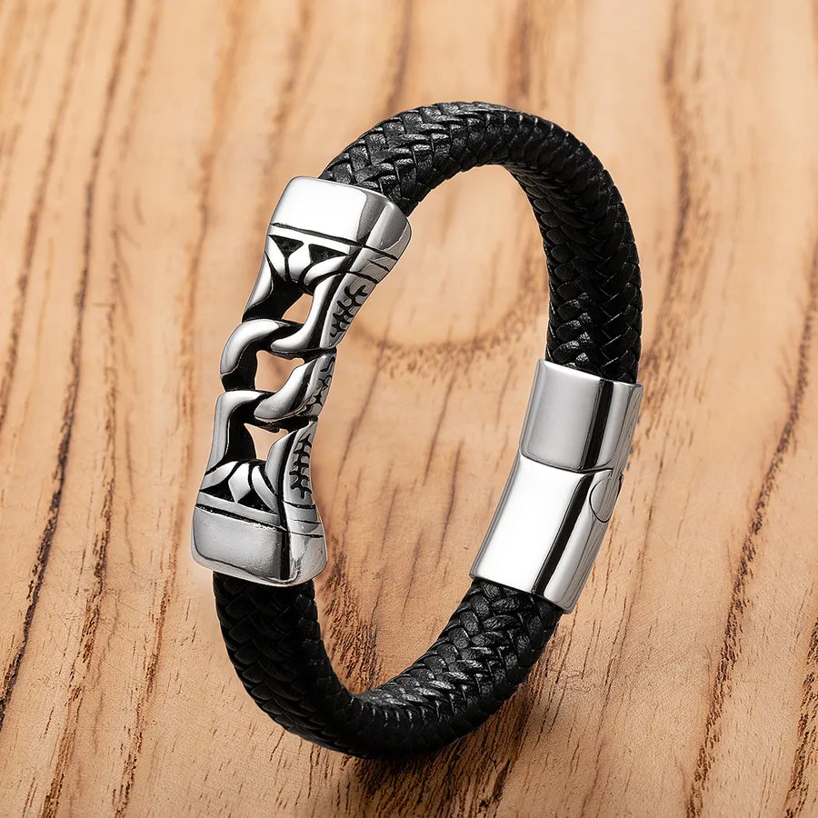 Vintage Style Punk Geometric 316 Stainless Steel  Leather rope Men's Bracelets