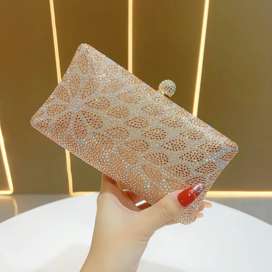 Elegant Shiny Rhinestone Evening Bag Fashionable Clutch Handbag Ladies Glittering Diamond High-End Sensation Square Polyester Box Bag