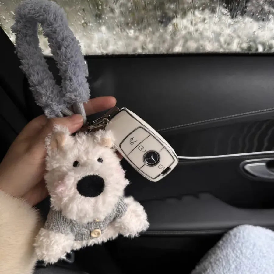 Cute West Highland Bag Pendant Car Ornaments Anti-lost Cartoon Scrub Dog Plush Key Rope Buckle Decoration Wholesale
