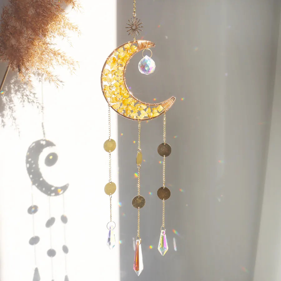 Simple Style Classic Style Geometric Star Moon Crystal Metal Suncatcher Wind Chime Wall Art