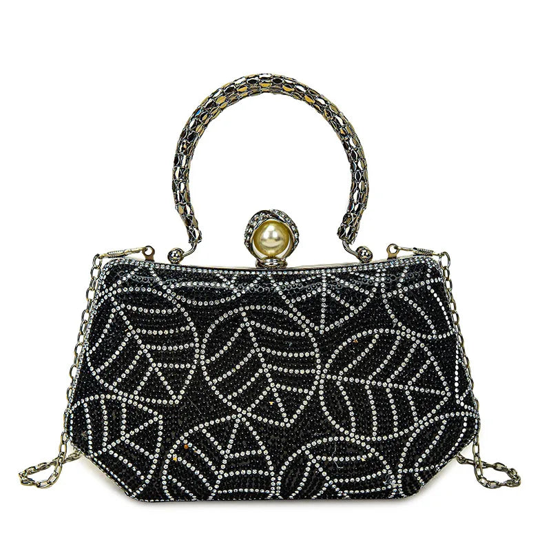 Fashionable Diamond Embedded Retro Evening Bag Women's Crossbody Chain Box Bag Special Shape Material Box Style Single Shoulder Strap