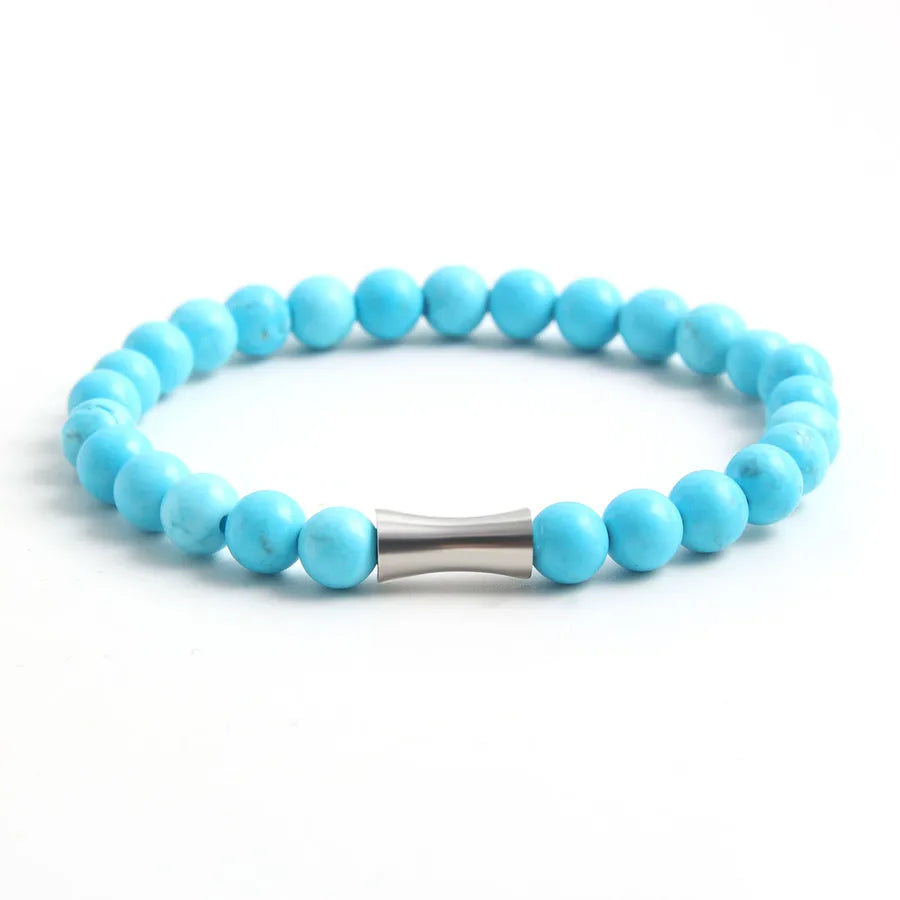 304 Stainless Steel natural stone Simple Style Commute Beaded Handmade Round Bracelets