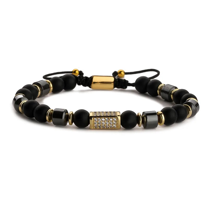 retro streetwear geometric tiger eye copper inlay zircon unisex bracelets