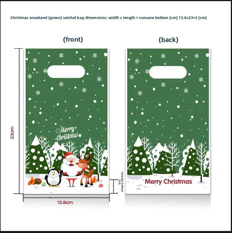 Christmas Cartoon Plastic Gift Bags Candy Packaging Handheld Storage Bags Flat Mouth Holiday Themed Printed Red Green