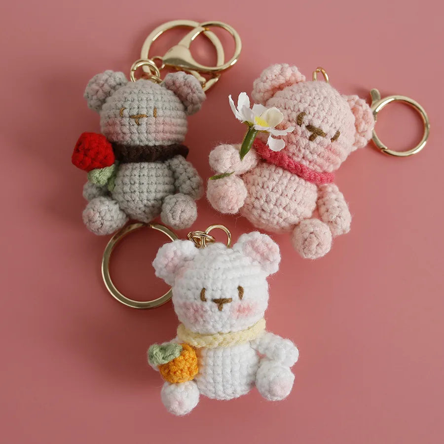 1 Piece Cute Bear yarn Knitting Women's Lobster Trigger Clasp Closure Keychain