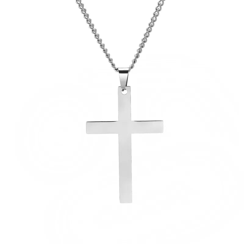 Europe and the United States personality simple smooth cross pendant lettering men and women stainless steel necklace niche accessories spot