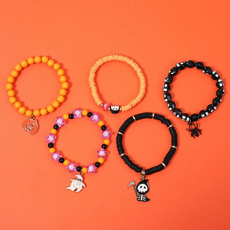 Handmade Bohemian Letter Ghost Halloween Bracelet Acrylic Pumpkin Skull Design Unisex Simple Style Bracelet