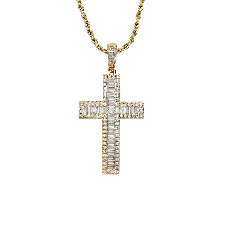 Copper Hip-Hop Inlay Geometric Cross Zircon Pendant Necklace