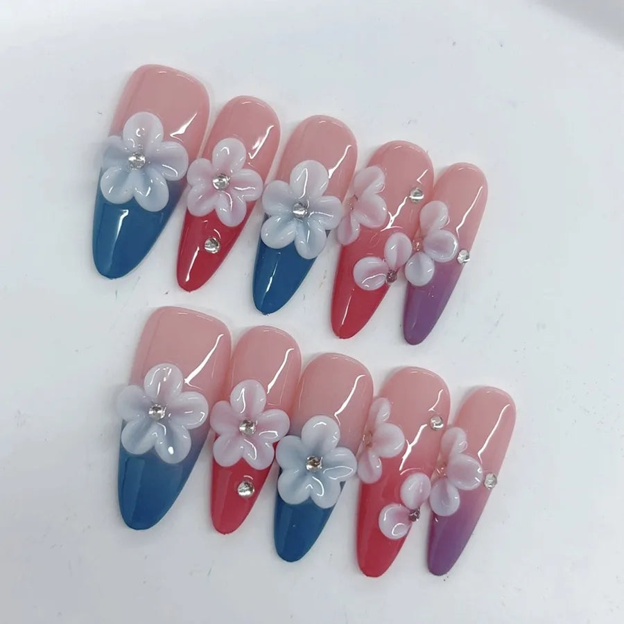 Long Almond Shaped Nail Tips With 3D Floral Carving And Gradient Painting  Style Press On Nails Luxury Trend