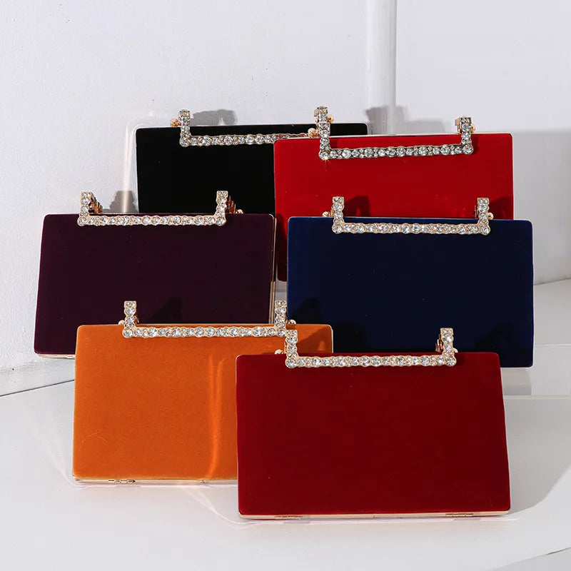 Black Red Wine Red velvet Solid Color Square Evening Bags