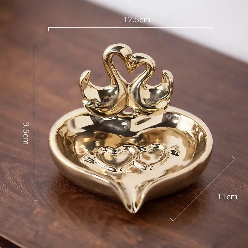 Cute Swan Heart Shape ceramics Soap dish Artificial Decorations