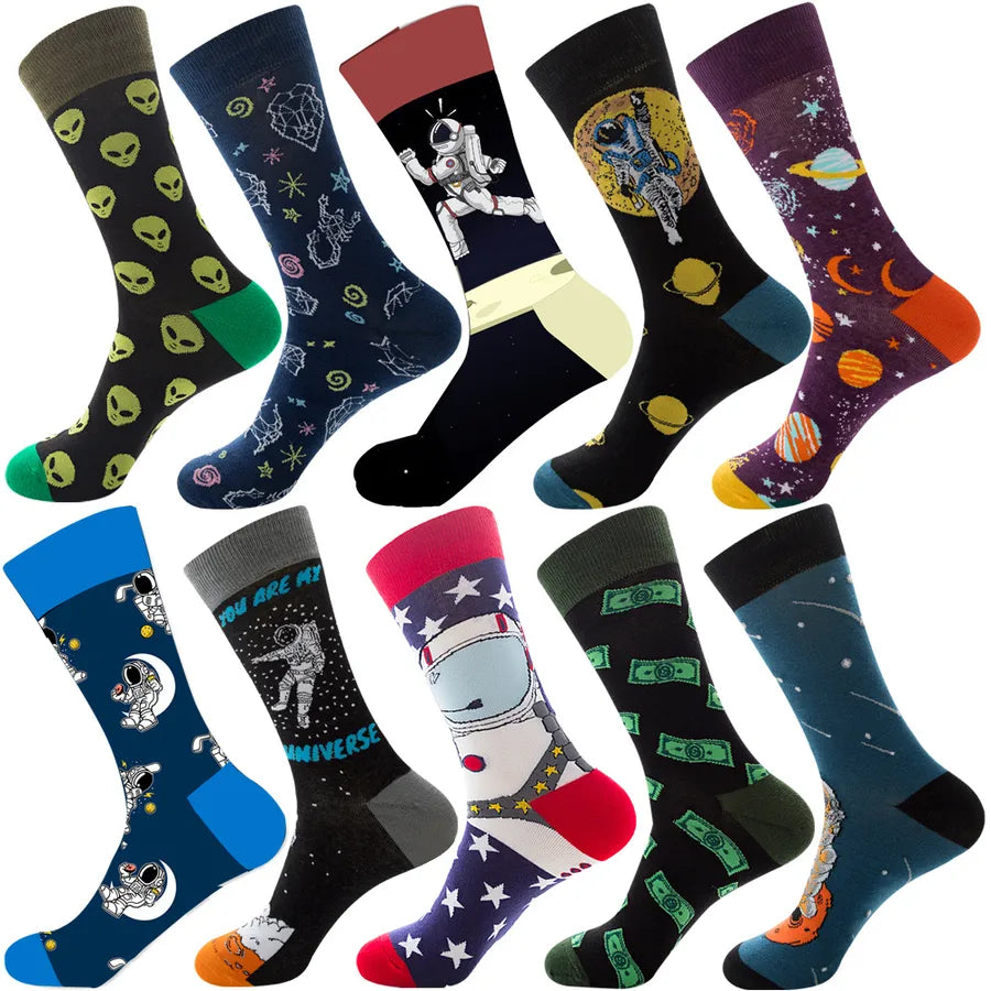 Men's Modern Style Classic Style Color Block Stripe Fruit Cotton Crew Socks A Set of 10 Pairs