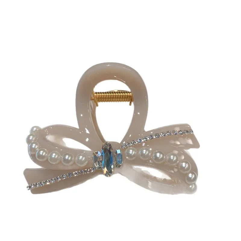 New Style Rhinestone Butterfly Knot Hair Clip Women Elegant Sweet Fairy Feel Half Updo Shark Jaw Clip Hair Accessory