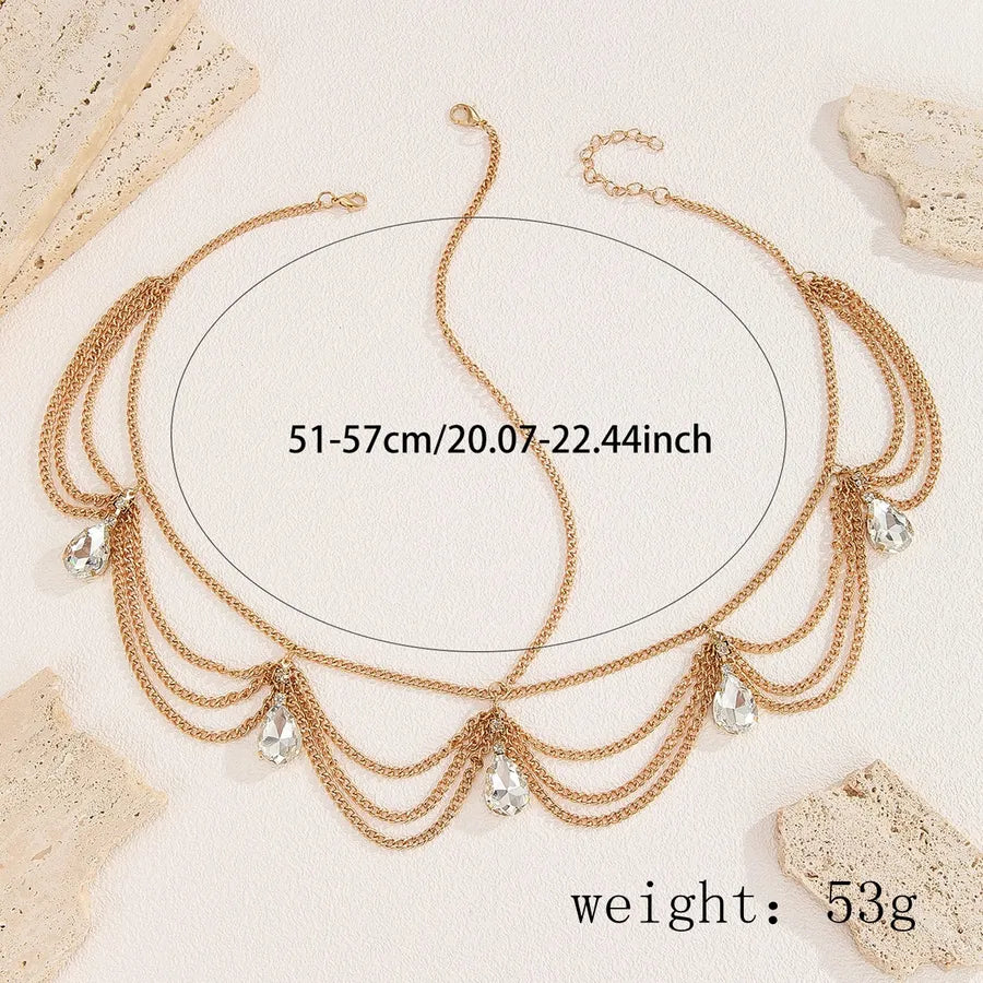 Fashionable Gold Wave Chain Headband Women's Street Style Waterdrop Tassel Hairband Personality Accessory Hairband