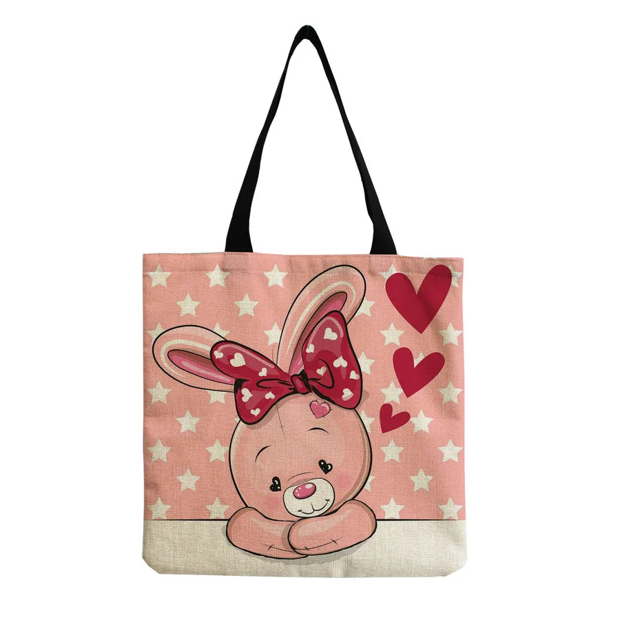 Women's Cute Animal Cartoon Linen Shopping bags