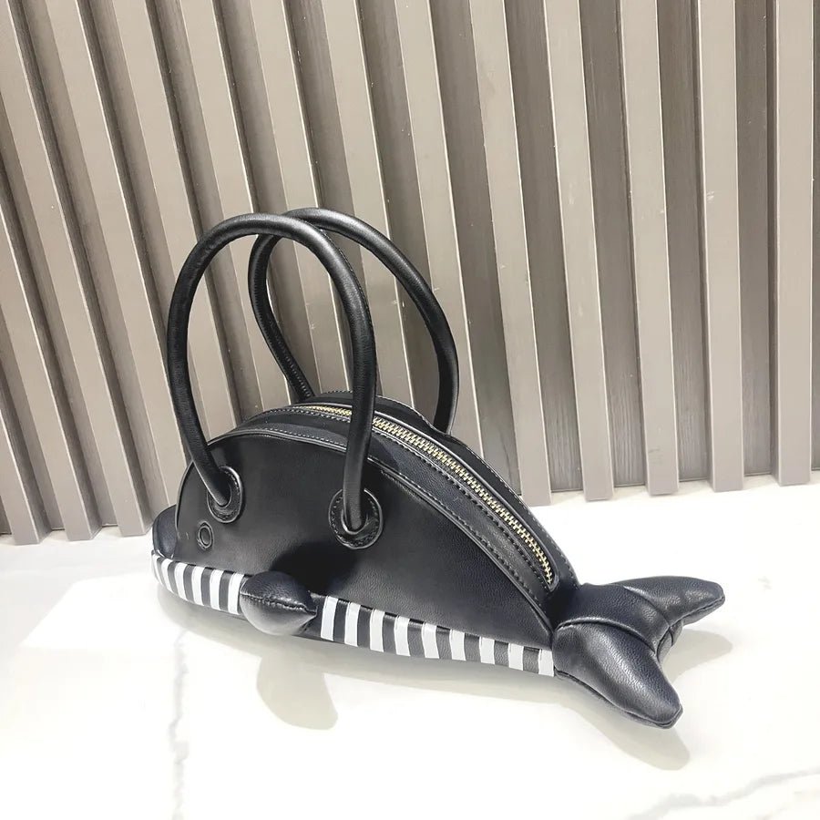 Women's Medium Pu Leather Dolphin Cute Streetwear Sewing Thread Oval Zipper Handbag