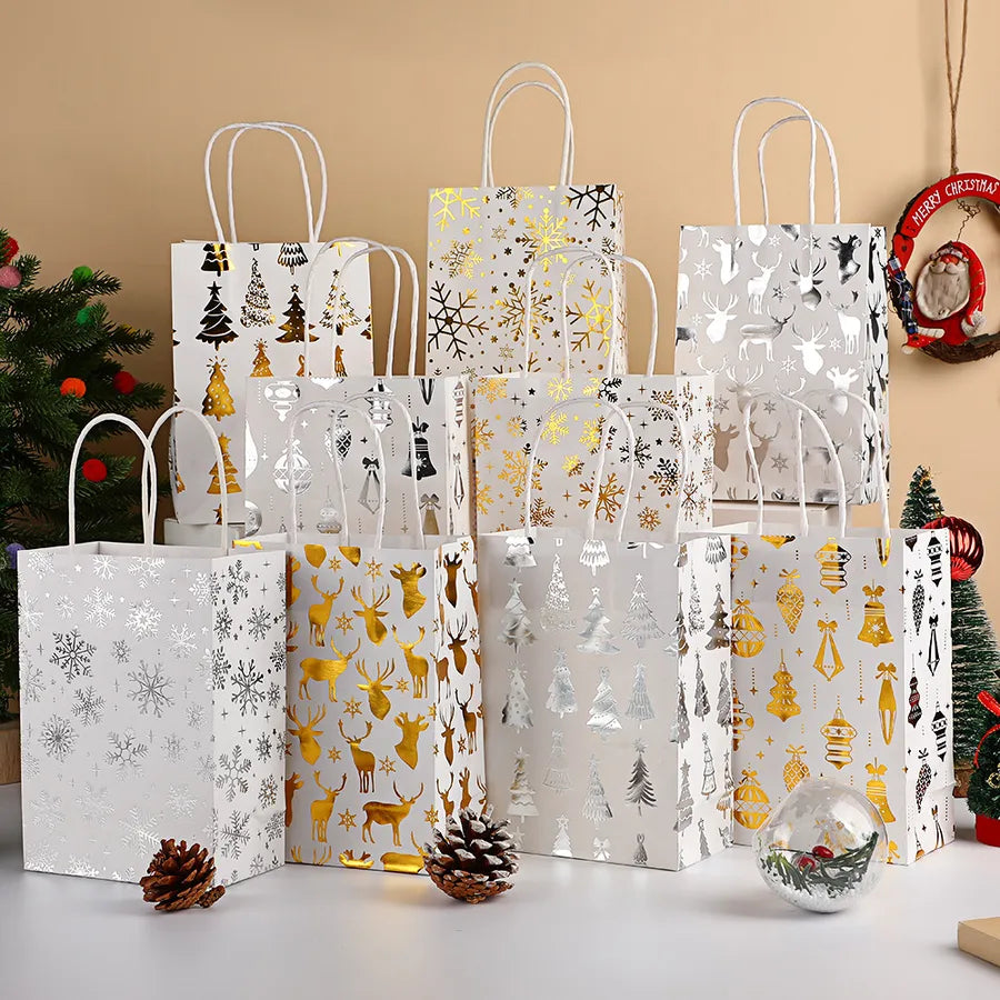 Cartoon Christmas Tree Deer Snowflake Holiday Party Gift Bags Snacks Packaging Bags Festive Design Universal Paper Bags