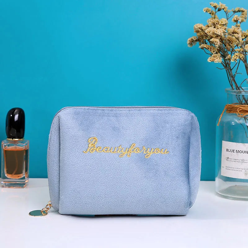 velvet zipper double layer large capacity cosmetic storage bag