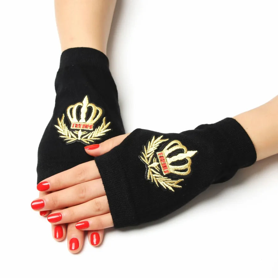 unisex retro bear owl flower knitted fabric gloves 1 pair