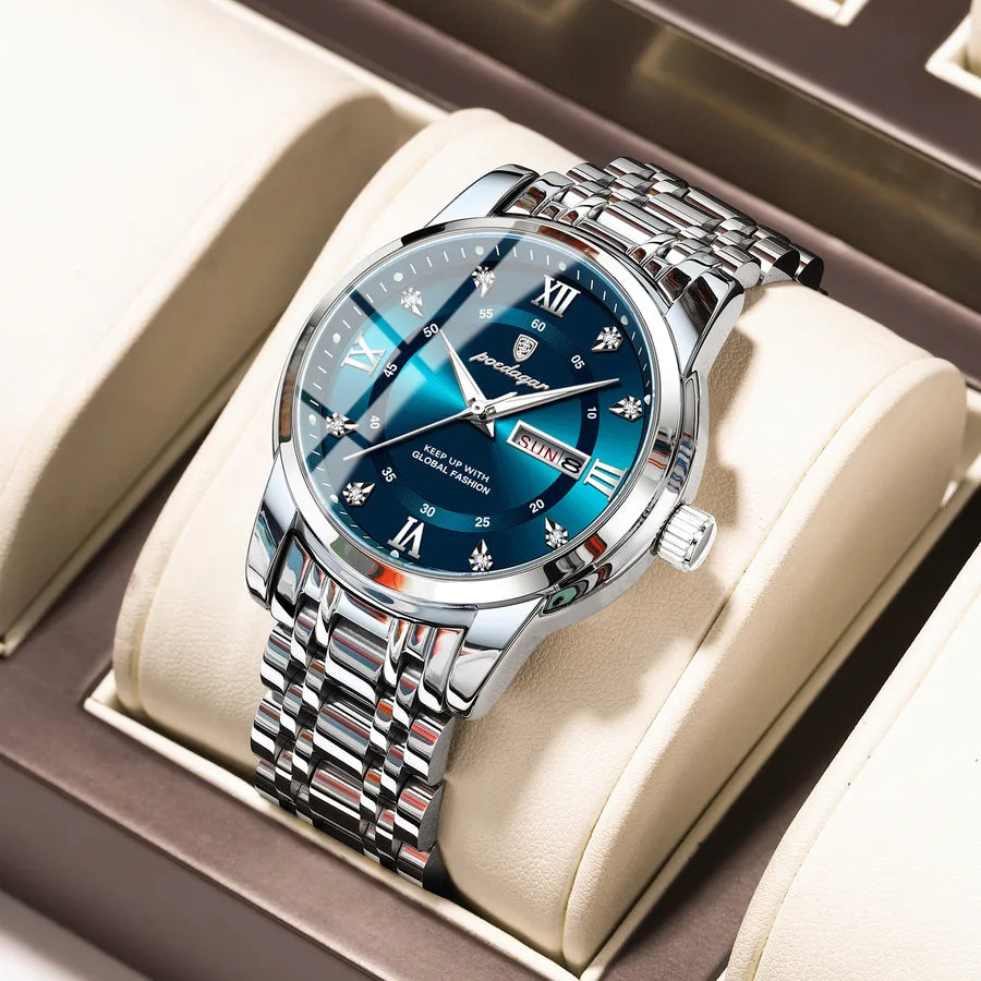 brand waterproof new men's watch double calendar luminous quartz watch live broadcast