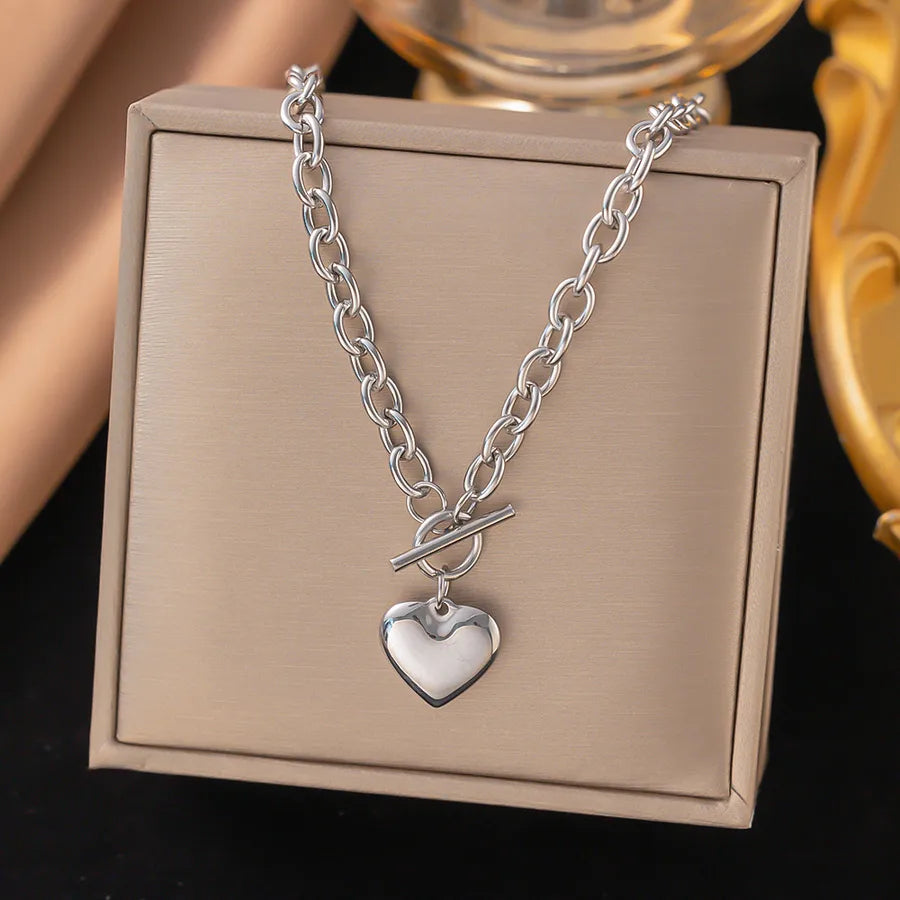 Wholesale Jewelry Elegant Simple Style Geometric Heart Shape 304 Stainless Steel Plating Beaded Chain Paperclip Chain cable chain Bracelets Necklace