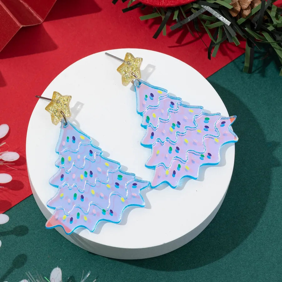 Fashionable Christmas Tree Snowflake Earrings Women's Stylish Christmas Theme Geometric Pattern Asymmetric Handmade Acrylic Jewelry