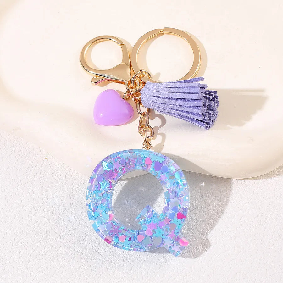 New Women's Purple Love Tassel 26 Letter Keychain Cute Car Key Chain Couple Backpack Jewelry