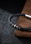 Shijia  Leather Rope Bracelet for Boys Japanese and Korean Fashion Black Transfer Bead Woven Bracelet Titanium Steel Leather Rope Bracelet for Men