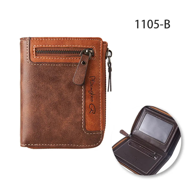 men's word pu leather zipper small wallets
