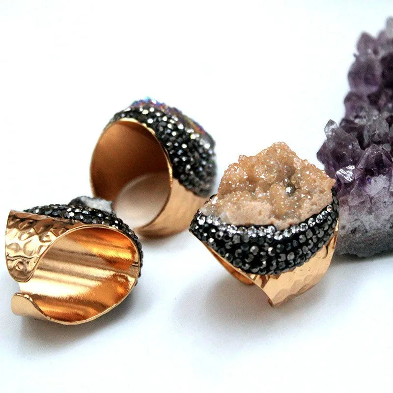 shiny irregular crystal metal crystal rhinestones wholesale open ring