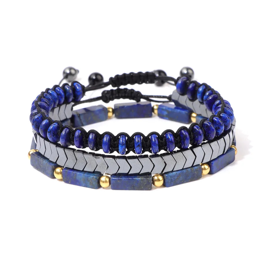 Retro Round Agate Beaded Men's Bracelets