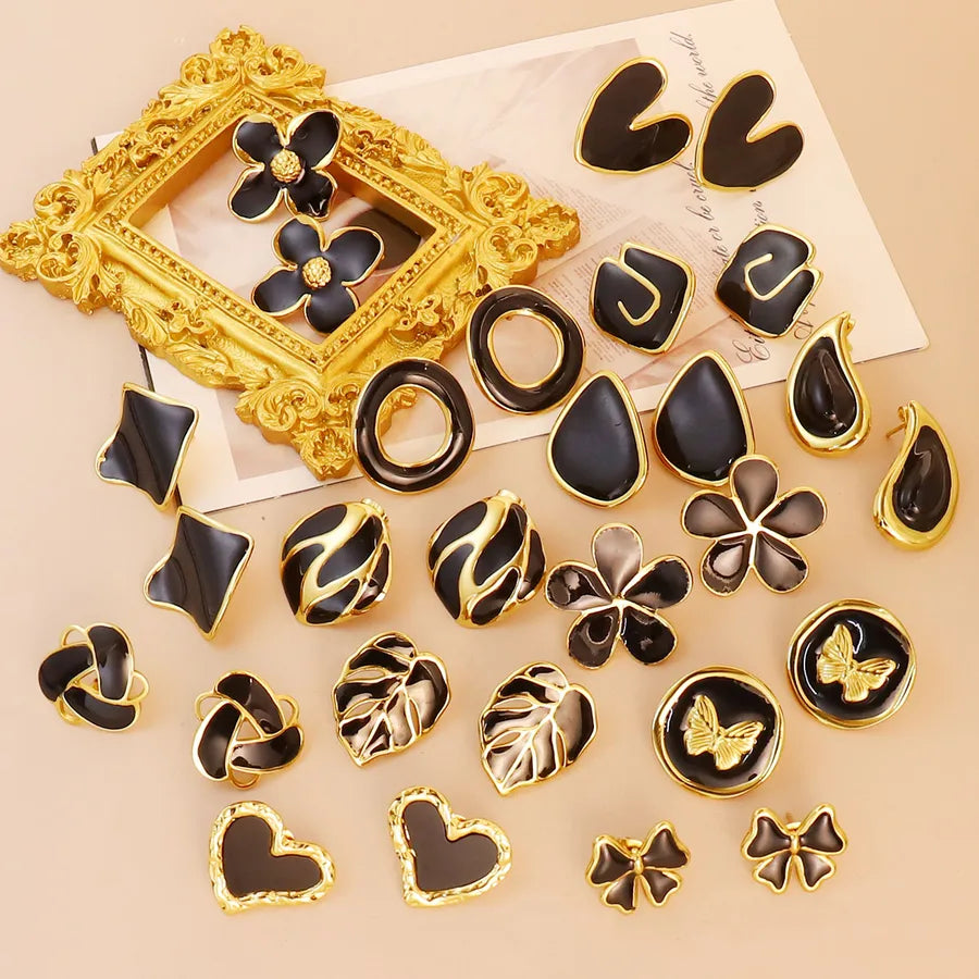 14 Pairs Elegant Lady Simple Style Round Square Flower 304 Stainless Steel 18K Gold Plated Ear Studs