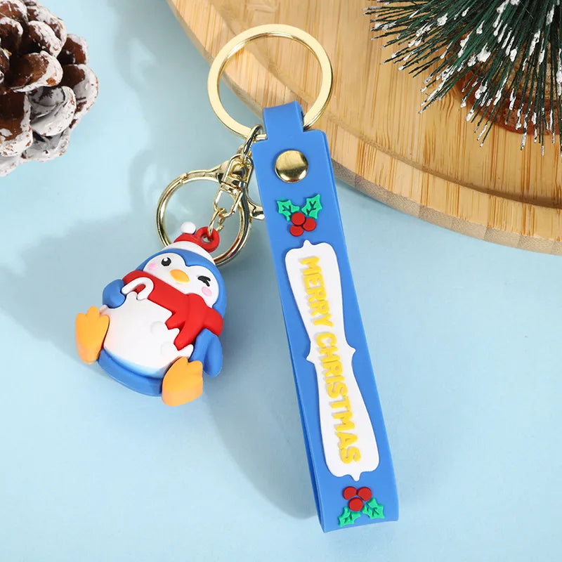 Cute Santa Claus PVC Flexible Glue Keychain Pendant Cartoon Snowman Toy Bag Bag Charm Holiday Small Gift