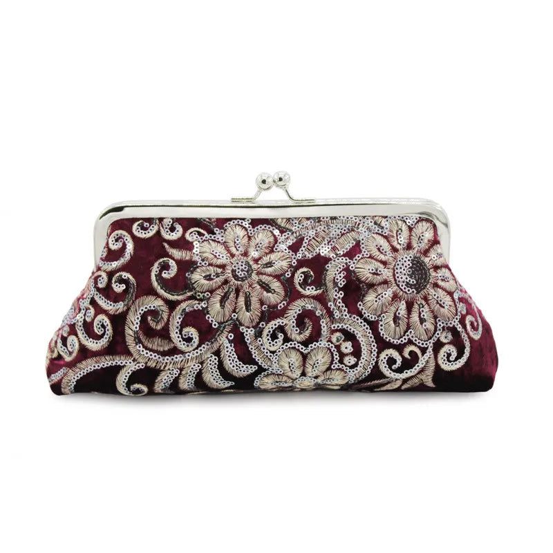 Retro Velvet Beaded Embroidery Handbag For Women Single Shoulder Crossbody Bag Qipao Clutch Bag Party Bag Artistic Chinese Style