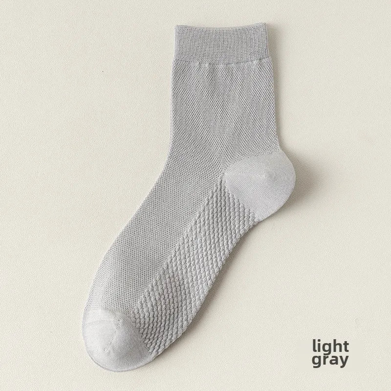 95% cotton mid-tube socks spring and summer mesh thin pure cotton men's socks solid color combed cotton stockings antibacterial deodorant socks