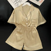 Home Women's Casual Solid Color Satin Shorts Sets Pajama Sets